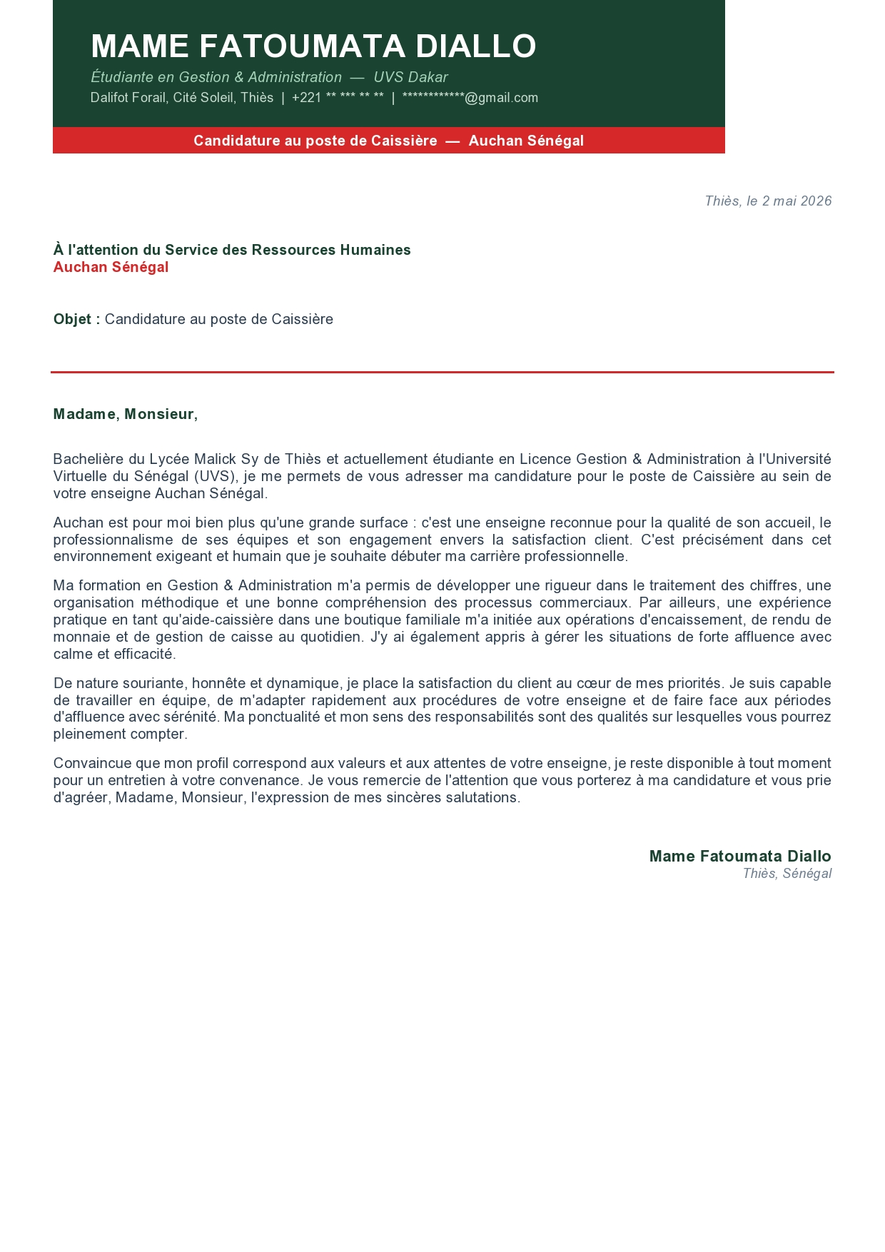 Lettre de Motivation